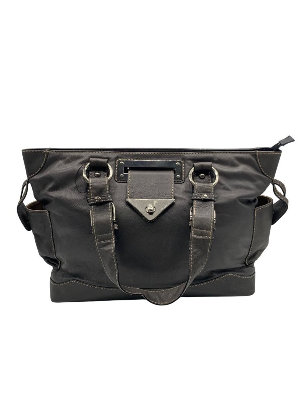 The Real McCoy Grey Pebbled Leather Western Style Tote Bag